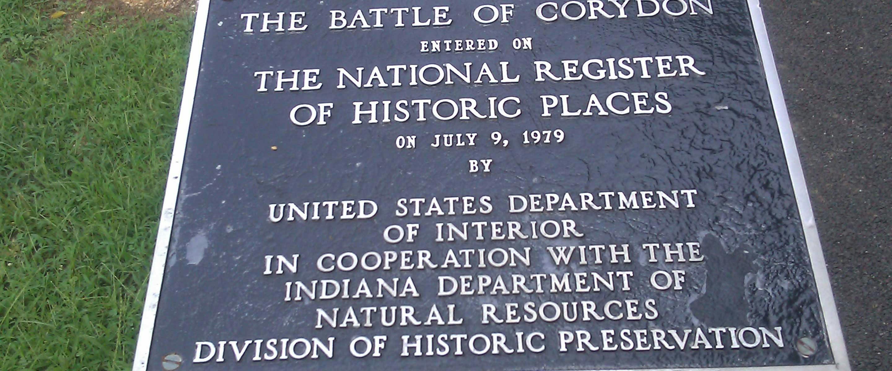 the front of the plaque at the Battle of Corydon Memorial Park